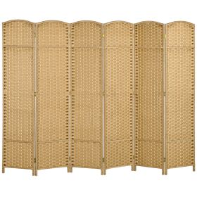 6 Panel Room Divider, 5.6 Ft Tall Freestanding Privacy Screen, Natural Wood Flexible Space Partition
