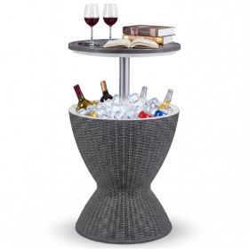 Gray Outdoor Imitation Rattan Ice Cooler Side Table 8Gal 2-Height Adjustable with Drain Plug