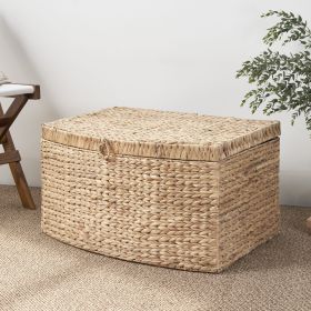 Rectangular Curve Water Hyacinth Woven Wicker Trunk with Handles - 26" x 19" x 14" - Natural Brown - For Clothes, Toys, Magazines and Book Storag