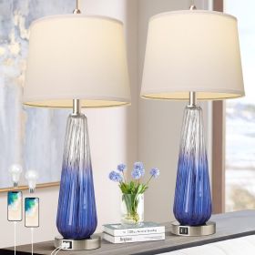 Table Lamps Set of 2 with Touch Control, 3-Way Dimmable Modern Glass Bedside Lamps with USB A+C Ports, Nightstand Lamp with White Fabric Shade