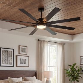 72 lnch lndustrial Smart Celing Fan with Light and Remote Control via WIFI Alexa,Large Celing Fan with 8 Black plywood Blades