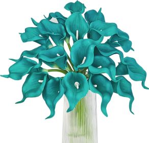 Teal Calla Lily 20Pcs Artificial Flowers Bouquet for Wedding Bride Shower Blessing Gift Home Decoration Faux Calla Lilies Flower, 20 Pieces