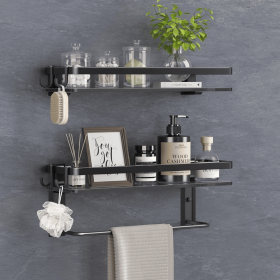 Glass Shelf for Bathroom 15.7 in Bathroom Shelves with Towel Bar Tempered Glass Shelves for Wall(2 Tier)