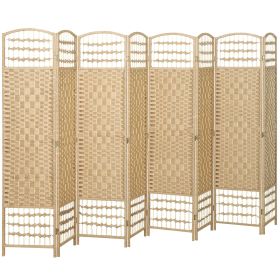 8 Panel Folding Room Divider Portable Privacy Screen Wave Fiber Room Partition for Home Office Natural