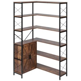 VEVOR 6 Tier Corner Bookshelf, 70" Tall Corner Bookcase with Storage Cabinet, 2 Barn Doors & 10 Storage Shelves