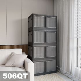 506QT 4-Pack Transparent Stackable Storage Bins with 5 Doors to Open with Wheels