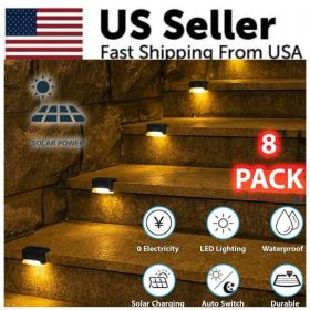 8 Pack New Solar Deck Lights Outdoor Waterproof LED Steps Lamps For Stairs Fence (Option: Black)