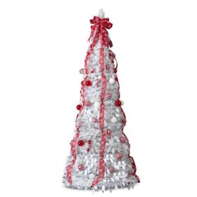 7 FT Fully Decorated Pre-lit Christmas Tree, Pop Up Artificial Xmas Tree With 170 Warm Lights And Red Ornaments For Home Office Store Holiday Dec (Option: Defaulttitle)