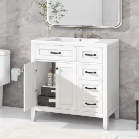 36" Bathroom Vanity with Sink Combo, Black Bathroom Cabinet with Drawers, Solid Frame and MDF Board (Color: White, Material: Solid Wood+MDF)