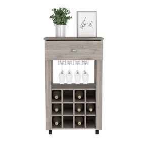 Bar Cart Bayamon, Twelve Wine Cubbies, Four Legs, Light Gray Finish (Color: as Pic)